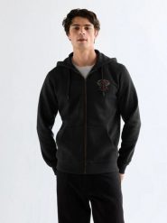 MESKA BLUZA WRANGLER GRAPHIC ZIP HOODIE BLACK 112378029. Czarne bluzy męskie Wrangler, m, bez wzorów, bez kaptura. Za 149.99 zł.