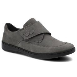 Półbuty damskie Pollonus, naturalna skóra nubuk z regulowanym zapięciem na rzep niska konstrukcja i elastyczna podeszwa, szare, 5-1209-004. Szare półbuty damskie Pollonus, bez wzorów, z nubiku, biznesowe, bez obcasa, bez zapięcia. Za 175.00 zł.
