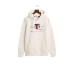 Bluza z kapturem Gant Archive Shield. Białe bluzy sportowe męskie GANT, s, z aplikacjami, z bawełny, z kapturem, na fitness i siłownię. Za 419.80 zł.