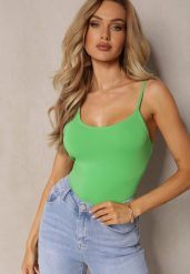 Zielony Tank Top na Ramiączkach z Elastycznej Bawełny Daudia. Zielone bluzki damskie Renee, l, bez wzorów, z bawełny, bez kołnierzyka, bez ramiączek. Za 19.99 zł.