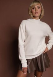 Biały Gładki Sweter z Półgolfem z Dzianiny z Wełną i Wiskozą Zaiara. Białe swetry damskie Renee, bez wzorów, z dzianiny, casualowe, bez kołnierzyka, bez ramiączek, długie, bez kaptura. Za 119.99 zł.