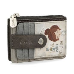 Etui na karty damskie Anekke, z efektownym nadrukiem i metalowym logo wyposażony w przegrodę na banknoty kieszeń na monety zamykaną na suwak oraz lic. Szare portfele damskie Anekke, bez wzorów. Za 129.00 zł.