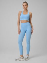 4F Legginsy treningowe bezszwowe damskie - niebieskie XL/XXL. Niebieskie legginsy sportowe damskie 4f, xl, bez wzorów, z dzianiny, z podwyższonym stanem, długie. Za 119.99 zł.