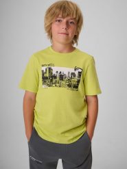 4F T-shirt regular z nadrukiem chłopięcy - zielony 140 (9-10 lat). Zielone t-shirty dla chłopców 4f, bez wzorów, z bawełny, bez ramiączek. Za 49.99 zł.