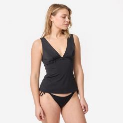 Góra kostiumu kąpielowego surfingowego Olaian tankini Marine. Czarne kostiumy jednoczęściowe damskie OLAIAN, m, bez wzorów, z elastanu, marine, wspinaczkowe. Za 69.99 zł.