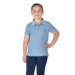 Koszulka polo do jazdy konnej dziewczęca z bawełny pikowanej Dublin. Niebieskie t-shirty i topy dla dziewczynek DUBLIN, bez wzorów, z bawełny, bez ramiączek. Za 208.00 zł.