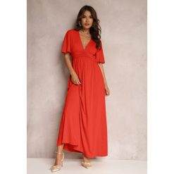 Czerwona Sukienka Delsarte. Czerwone sukienki damskie Renee, na wesele, l, bez wzorów, eleganckie, bez kołnierzyka, bez ramiączek, maxi, plisowane. Za 149.99 zł.