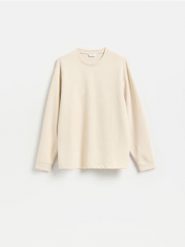 Longsleeve regular - beżowy. Brązowe bluzki z długim rękawem męskie Reserved, l, bez wzorów, z dzianiny, bez kołnierzyka. Za 99.99 zł.