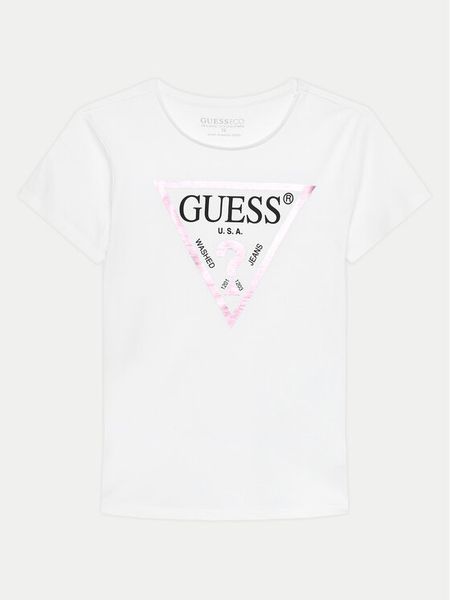Guess T-Shirt J73I56 K8HM0 Biały Regular Fit. Białe t-shirty i topy dla dziewczynek Guess, z aplikacjami, z bawełny, bez ramiączek. Za 71.99 zł.