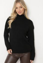 Czarny Golf o Klasycznym Fasonie Sortinia. Czarne swetry damskie Born2be, m, bez wzorów, z jeansu, eleganckie, bez kołnierzyka, bez ramiączek, bez kaptura. Za 99.99 zł.
