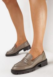 Ciemnobeżowe Eleganckie Mokasyny z Imitacji Skóry na Grubej Podeszwie Salimer. Brązowe mokasyny damskie Born2be, ze skóry, eleganckie. Za 119.99 zł.