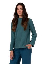 Prosta Bluza z Wysokim Kołnierzem - Indygo. Białe bluzki damskie MOE, l, bez wzorów, z bawełny, bez kołnierzyka, bez ramiączek. Za 254.90 zł.