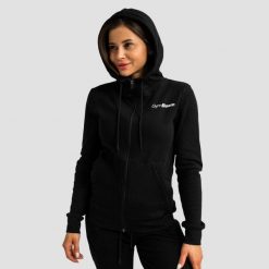 Bluza damska fitness z kapturem i zamkiem czarna Limitless. Czarne bluzy damskie GYMBEAM, xs, bez wzorów, z bawełny, z kapturem, na fitness i siłownię. Za 127.90 zł.