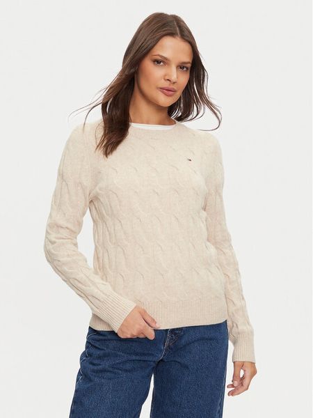 Tommy Hilfiger Sweter WW0WW43586 Beżowy Regular Fit. Brązowe swetry damskie Tommy Hilfiger, xl, bez wzorów, z wełny, bez kołnierzyka, bez ramiączek, bez kaptura. Za 469.99 zł.