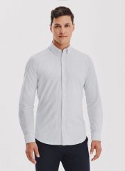 PAKO LORENTE – Koszula męska w szary prążek. Szare koszule męskie Pako Lorente, m, bez wzorów, z bawełny, bez kołnierzyka, bez ramiączek. Za 199.99 zł.