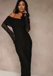 Czarna Koronkowa Sukienka Koktajlowa z Odkrytymi Ramionami Eperria. Czarne sukienki dla dziewczynek Renee, bez wzorów, z koronki, eleganckie, bez ramiączek. Za 169.99 zł.