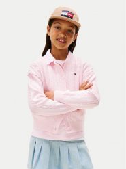 Tommy Hilfiger Kardigan KG0KG08546 Różowy Regular Fit. Czerwone swetry dla dziewczynek Tommy Hilfiger, bez wzorów, z bawełny, bez kołnierzyka, bez ramiączek, bez kaptura. Za 339.99 zł.