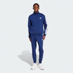 Dres 3-Stripes Fleece. Niebieskie buty sportowe męskie Adidas, z dresówki, bez zapięcia, na fitness i siłownię. Za 399.00 zł.