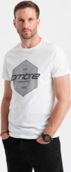 Ombre T-shirt męski bawełniany z nadrukiem geometrycznym i logotypem - biały V1 OM-TSPT-0141 L. Białe t-shirty męskie Ombre, l, bez wzorów, z bawełny, bez kołnierzyka. Za 29.99 zł.