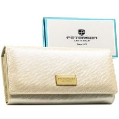Portfel damski w kolorze ecru zamykany na zatrzask, w środku kieszonka na suwak - Peterson. Portfele damskie Peterson, bez wzorów, ze skóry ekologicznej. Za 77.99 zł.