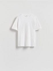 T-shirt z merceryzowanej bawełny - biały. Białe t-shirty damskie Reserved, l, bez wzorów, z bawełny, bez kołnierzyka. Za 59.99 zł.