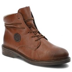 Brązowe Botki Rieker Ocieplane Obuwie Damskie. Brązowe botki damskie Rieker, na wiosnę, ze skóry, eleganckie, bez obcasa, na obcasie, bez zapięcia. Za 309.00 zł.