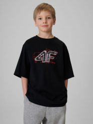 4F T-shirt loose z nadrukiem chłopięcy - czarny 158/164 (12-14 lat). Czarne t-shirty dla chłopców 4f, bez wzorów, z materiału, bez ramiączek. Za 49.99 zł.