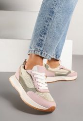 Różowe Sneakersy Ozdobione Geometrycznym Motywem Calgis. Czerwone obuwie sportowe damskie Renee, bez wzorów, z jeansu, trekkingowe. Za 99.99 zł.