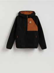 Polarowa bluza z kapturem - czarny. Czarne bluzy męskie Reserved, l, bez wzorów, z dzianiny, z kapturem. Za 159.99 zł.