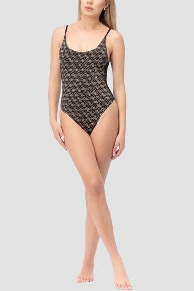GUESS Czarny damski jednoczęściowy strój kąpielowy w monogram Diane, Rozmiar XL. Czarne kostiumy jednoczęściowe damskie Guess, xl, z aplikacjami, eleganckie. W wyprzedaży za 219.99 zł.