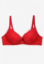 Czerwony Koronkowy Biustonosz Push-Up na Regulowanych Ramiączkach Yloena. Czerwone biustonosze Born2be, bez wzorów, z koronki. Za 34.99 zł.