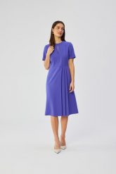 Fioletowa Midi Sukienka z Ozdobnymi Zakładkami. Fioletowe sukienki damskie MOE, l, bez wzorów, z elastanu, bez kołnierzyka, bez ramiączek, midi, rozkloszowane. Za 326.90 zł.