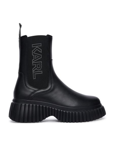 KARL LAGERFELD Botki Kreeper Wedge KL44460 Czarny. Czarne botki damskie KARL LAGERFELD, ze skóry, bez obcasa, na płaskiej podeszwie, bez zapięcia. Za 1,189.00 zł.