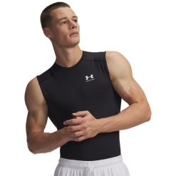 Koszulka męska treningowa Under Armour HeatGear Armour (1361522-001). Czarne koszulki sportowe męskie Under Armour, na lato, m, bez wzorów, bez kołnierzyka, bez ramiączek. Za 104.99 zł.