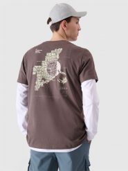 4F T-shirt regular z nadrukiem męski - brązowy S. Brązowe koszulki sportowe męskie 4f, m, bez wzorów, z bawełny, klasyczne, bez kołnierzyka. Za 39.99 zł.