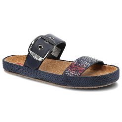 Granatowe Klapki Big Star Modne Buty Na Lato. Niebieskie klapki damskie Big Star, bez wzorów, ze skóry, eleganckie, bez obcasa. Za 109.00 zł.