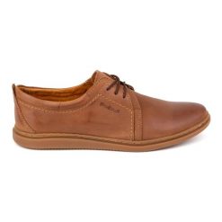 Buty męskie skórzane casual 2131 POLBUT camel brązowe. Brązowe półbuty na co dzień męskie na jesień, z jeansu, casualowe, bez zapięcia. Za 303.63 zł.