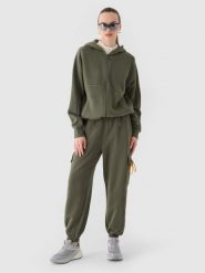 4F Spodnie dresowe joggery damskie - oliwkowe/khaki L. Brązowe spodnie dresowe damskie 4f, l, bez wzorów, z bawełny. W wyprzedaży za 89.99 zł.