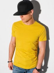 Ombre T-shirt męski bawełniany basic S1370 - żółty XXL. Żółte t-shirty męskie Ombre, m, bez wzorów, z bawełny, bez kołnierzyka. Za 19.99 zł.