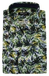 Zielono-Granatowa Koszula Wizytowa, Długi Rękaw -BELLO- Taliowana, Elegancka, Motyw Florystyczny. Niebieskie koszule męskie Bello, bez wzorów, z bawełny, biznesowe, bez kołnierzyka, bez ramiączek. Za 169.00 zł.