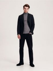 Marynarka slim fit z wełną - czarny. Czarne marynarki męskie Reserved, l, bez wzorów, z tkaniny. Za 399.99 zł.