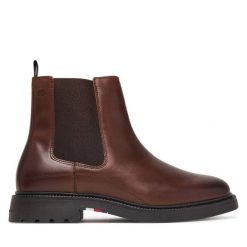 Sztyblety Tommy Hilfiger. Brązowe botki męskie Tommy Hilfiger, bez wzorów, casualowe, bez zapięcia. Za 649.99 zł.