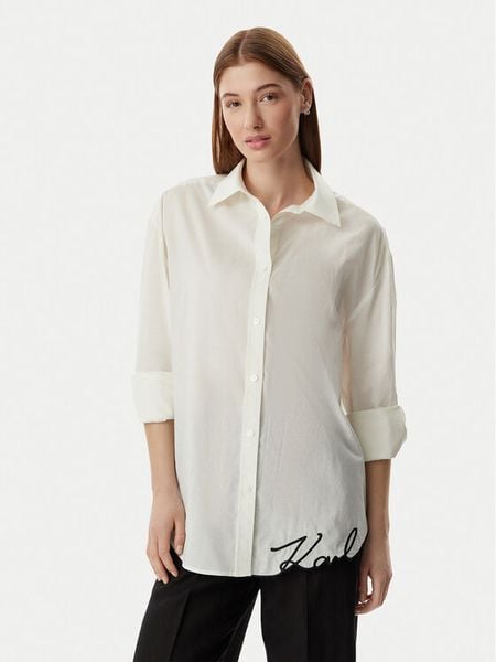 KARL LAGERFELD Koszula B2W46034 Kremowy Oversize. Białe bluzki damskie KARL LAGERFELD, xs, bez wzorów, z bawełny, bez kołnierzyka, bez ramiączek. Za 379.99 zł.