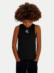 Calvin Klein Jeans Top LVCKSJB10G Czarny Slim Fit. Czarne t-shirty i topy dla dziewczynek Calvin Klein Jeans, bez wzorów, z bawełny, bez ramiączek. Za 109.99 zł.