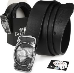 Beltimore Beltimore skórzany pasek męski czarny szeroki premium W24. Czarne paski damskie Beltimore, bez wzorów. Za 74.99 zł.