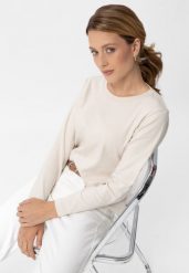Gładki longsleeve damski L-BIANCO. Białe t-shirty damskie Volcano, l, bez wzorów, z bawełny, eleganckie, bez kołnierzyka. Za 79.99 zł.