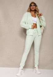 Miętowe Dresowe Spodnie o Klasycznym Fasonie z Gumką w Pasie Ivemia. Zielone spodnie sportowe dla dziewczynek Renee, bez wzorów, z dresówki. Za 39.99 zł.