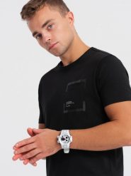 Bawełniany męski t-shirt z nadrukiem na kieszonce – czarny V1 OM-TSPT-0154 - XXL. Czarne t-shirty męskie Ombre Clothing, l, bez wzorów, z bawełny, bez kołnierzyka. Za 89.99 zł.
