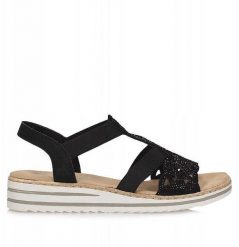 Rieker Sandals V0646-00 Czarny 42. Czarne sandały damskie Rieker, bez wzorów, bez obcasa, bez zapięcia. Za 265.20 zł.
