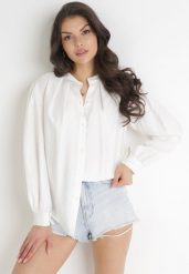 Biała Koszula z Plisowanymi Rękawami Yelia. Białe bluzki damskie Born2be, bez wzorów, eleganckie, bez kołnierzyka, bez ramiączek. Za 84.99 zł.